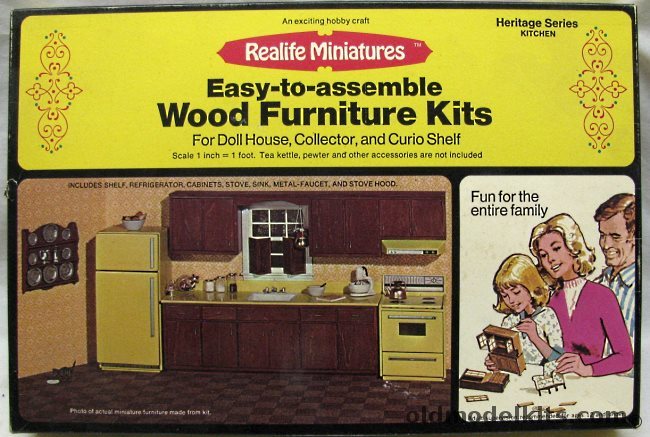 Scientific 1/12 Kitchen Wooden Furniture Kit Shelf / Refrigerator / Cabinets / Stove / Sink / Stove Hood / Fittings - Doll House Scale, 191 plastic model kit